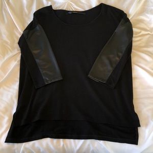 Kensie 3/4 Length Black Top with Faux Leather